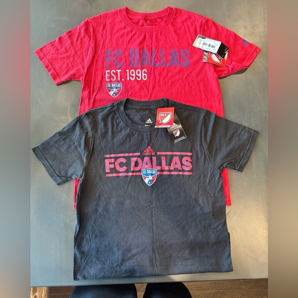 Lot of 2 NWT Adidas FC Dallas Youth Tee T-Shirts Size Youth Medium YM